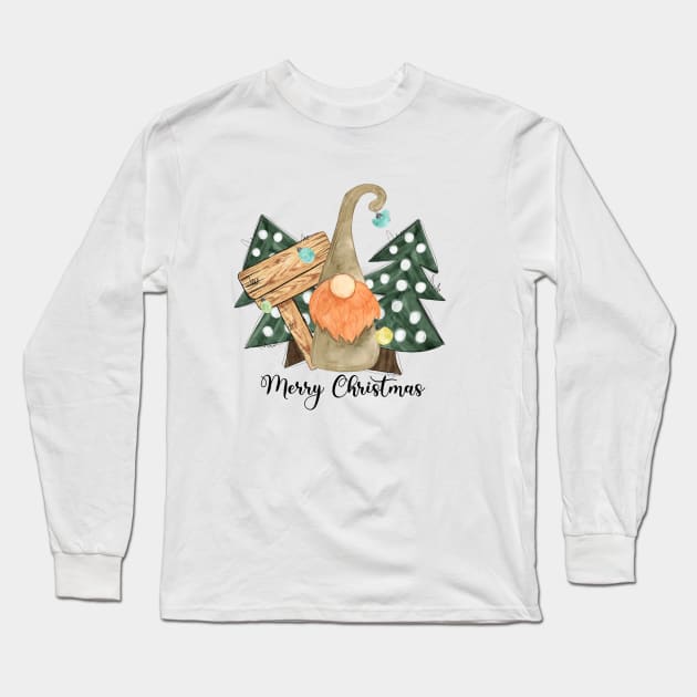 Merry christmas.Christmas gnome Long Sleeve T-Shirt by HJstudioDesigns